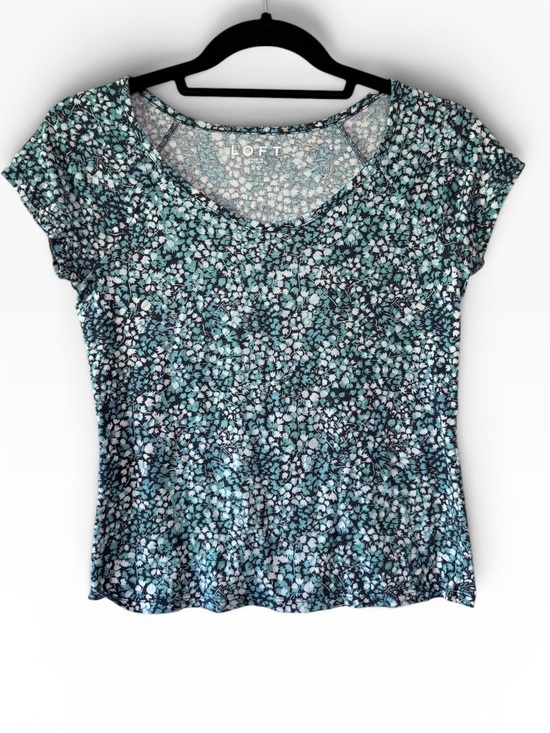LOFT Tops - LOFT Floral Scoop neck Cap-Sleeve Cotton Modal T-Shirt Teal Blue Size XS